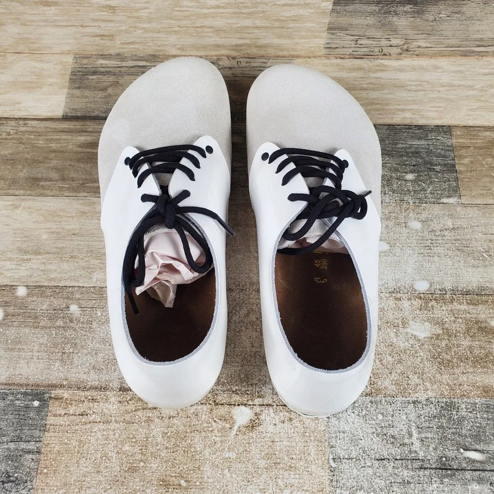 Birkenstock Maine Mens Shoes Sz 12 White Patent Lace Up Low Top Round Toe